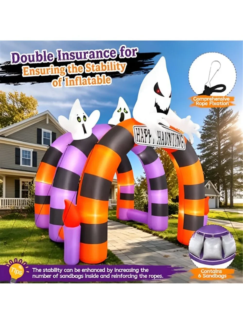 10FT Halloween Inflatable Arch Ghost Inflatable Tunnel with Candle
